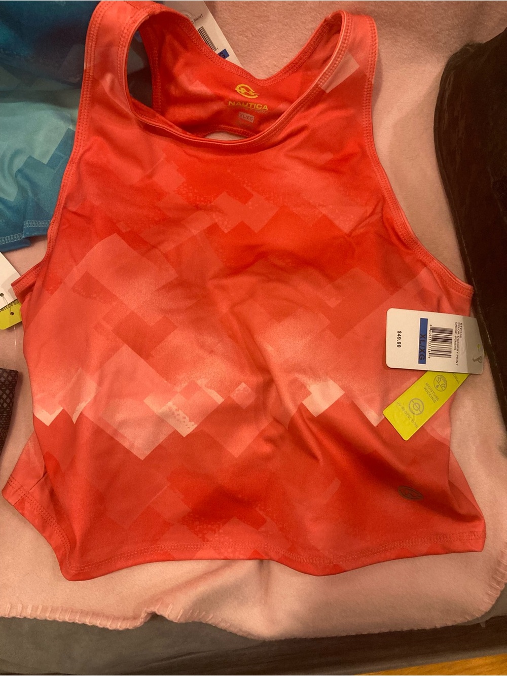 Nautica Coral Geometric Racerback Tank Top built in bra xL New $49. 36D, 38B,38C